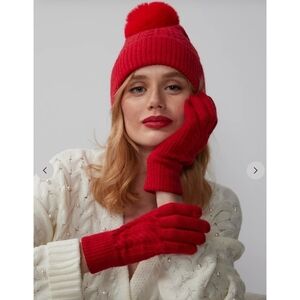 Cozy Sophistication: New York & Company Red Cable Knit Beanie & Glove Set